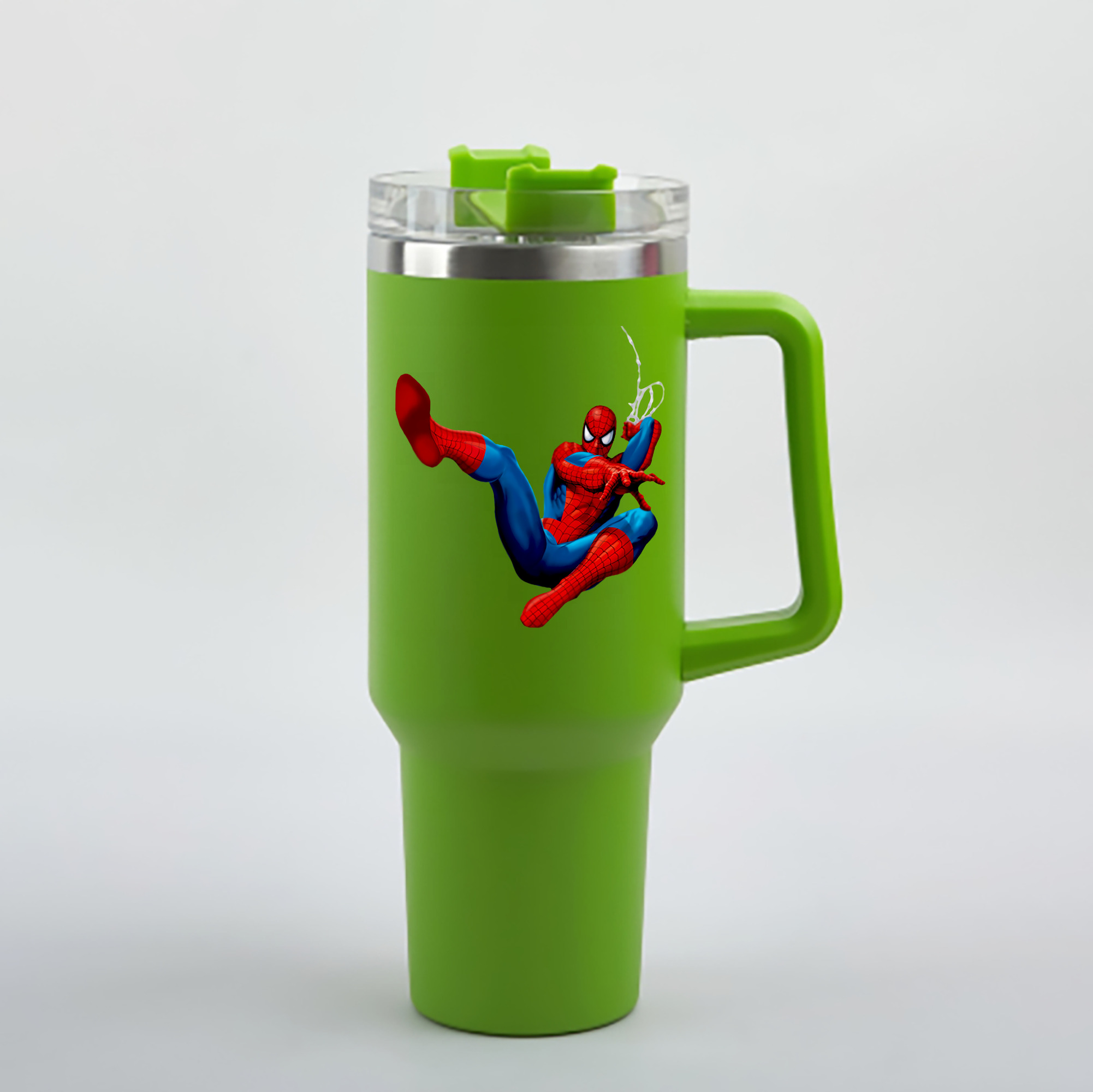 （画像用） Spider Man スパイダーマン 1200mL車用タンブラー - クリスタルステッカー（プラスチックストロー付き）